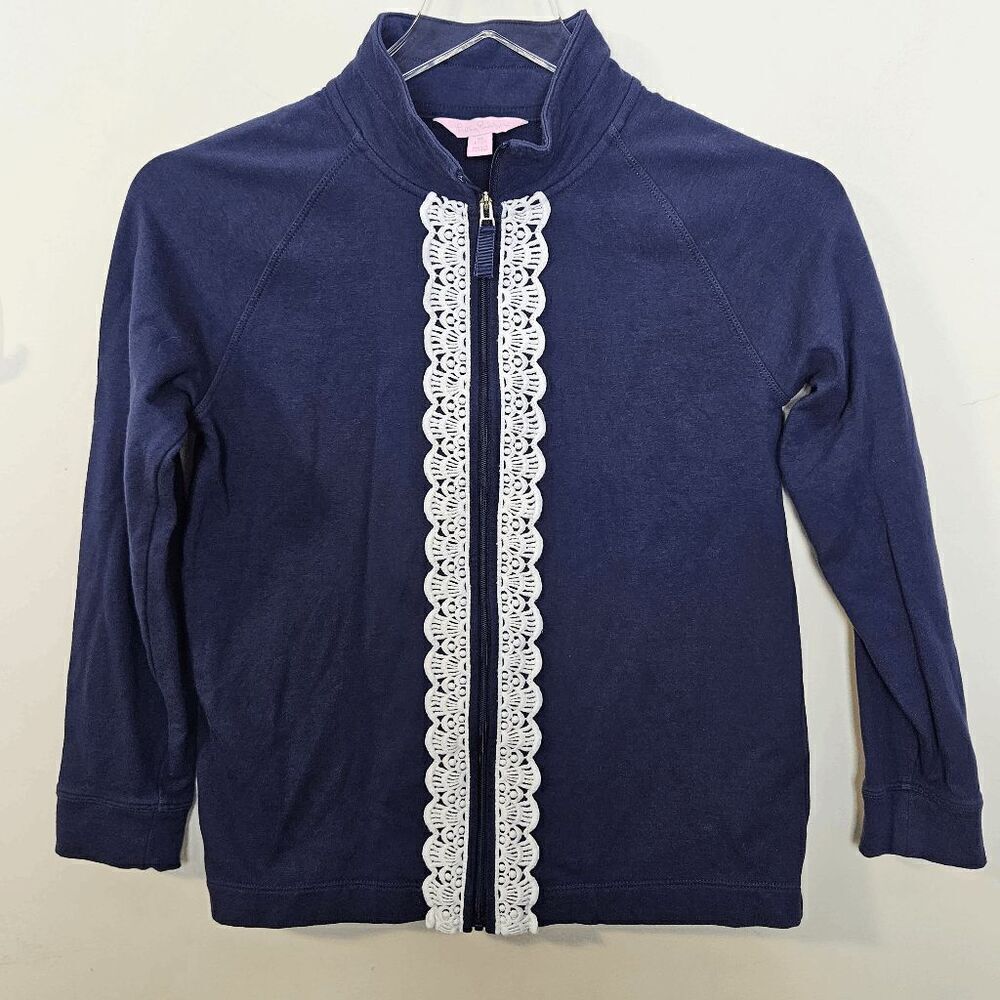 Lilly Pulitzer Little Leona Full Zip Outerwear Jacket 30253 Navy Eyelet Trim Gir